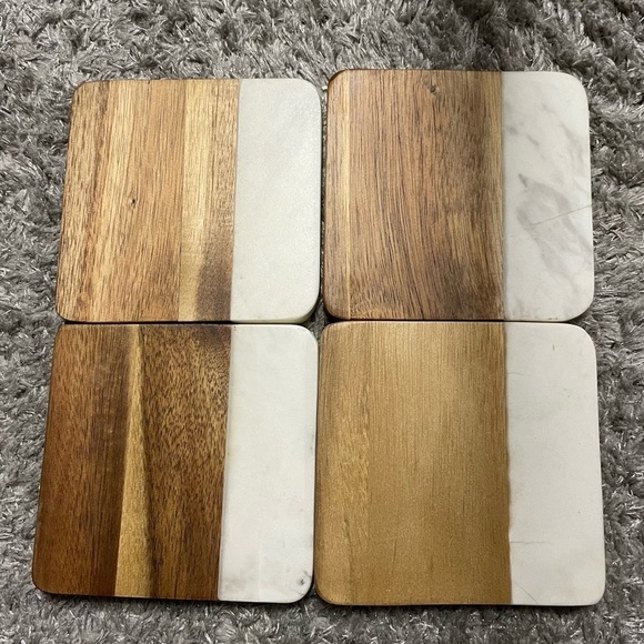 Coasters dark wood and marble details set of 4 - Picture 3 of 6